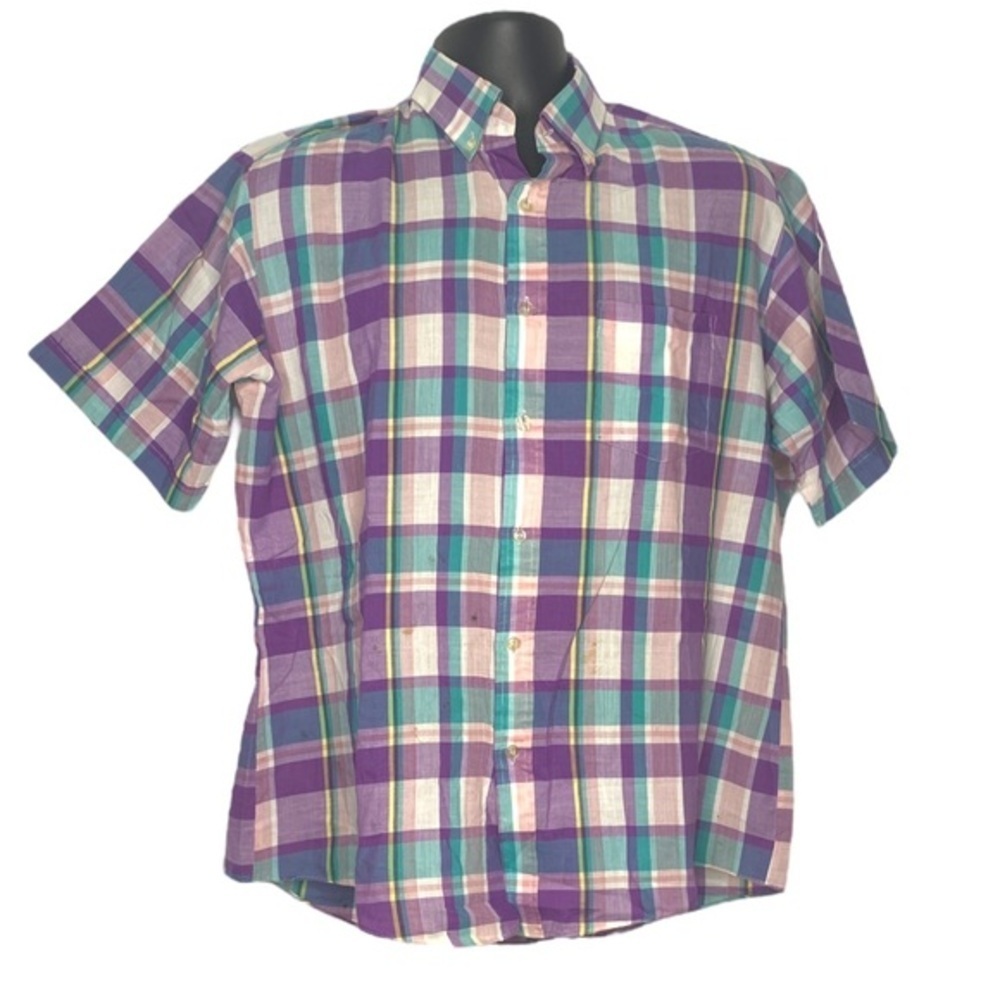 Wedgefield Plaid Button Down Short Sleeve Shirt (Size: L, Color: Purple/Multi)